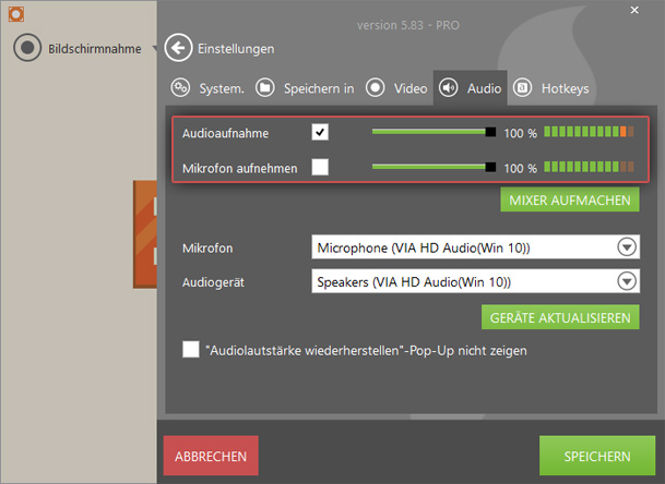Audioeinstellungen des Icecream Screen Recorders Audioeinstellungen des Icecream Screen Recorders